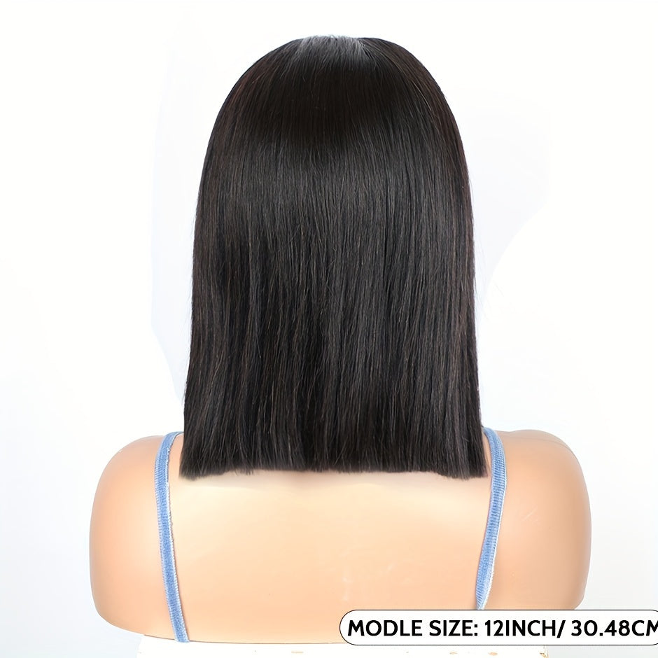Wear and Go Glueless Bob Wig Human Hair Straight 4x4 Pre-Cut HD Lace Glueless Wigs Pre-Plucked Transparent Lace Front Closure Wigs for Women 200% Density