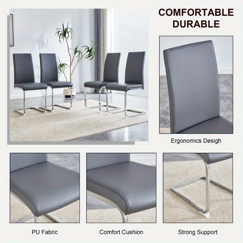 Table and chair set, large modern minimalist rectangular dining table, 0.39 "imitation marble tabletop and silver metal legs, soft leather seats. F-1537