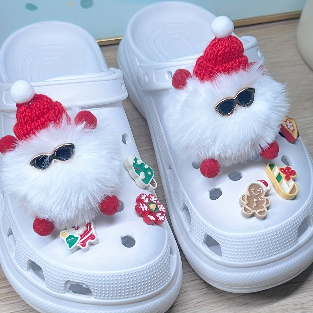 8pcs Christmas Plush Shoe Charms For Clogs, Sandal Decoration, DIY Accessories