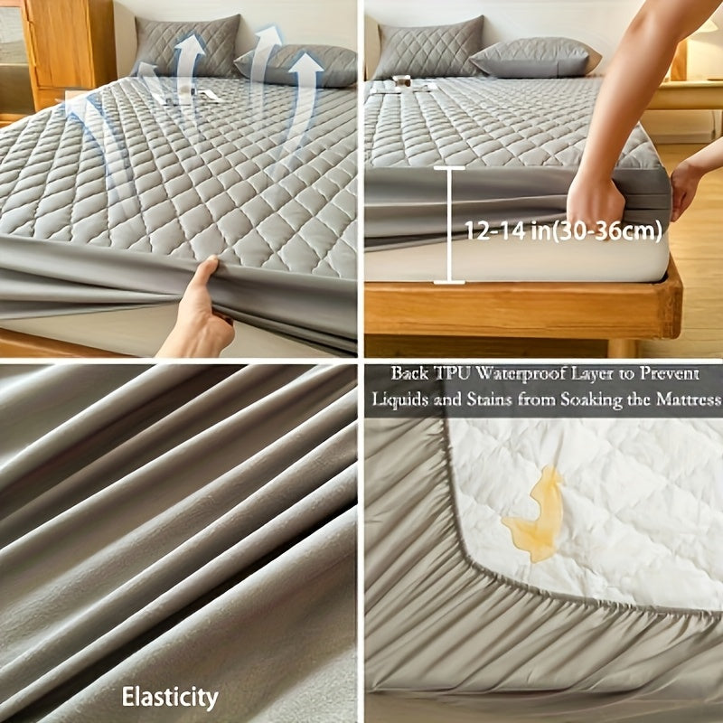 1pc Waterproof Mattress Cover, Soft and Comfortable Thick Bed Sheet, Breathable Dust-proof Urine-proof Quilted Mattress Protector, Suitable for Bedroom, Guest Room, White/Dark Blue/Dark Green/Gray