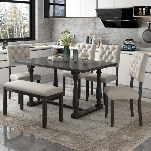 TREXM 6-Piece Dining Table And Chair Set With Special-shaped Legs And Foam-covered Seat Backs&Cushions For Dining Room (Gary)