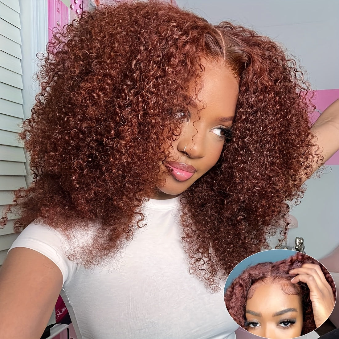 UNICE 24 inch Jerry Curly Reddish Brown Pre Plucked Pre Cut Lace Wig - 13x4 Ear to Ear Lace Front Wigs Human Hair Glueless Frontal Wig - Bleached Knots Put on and Go