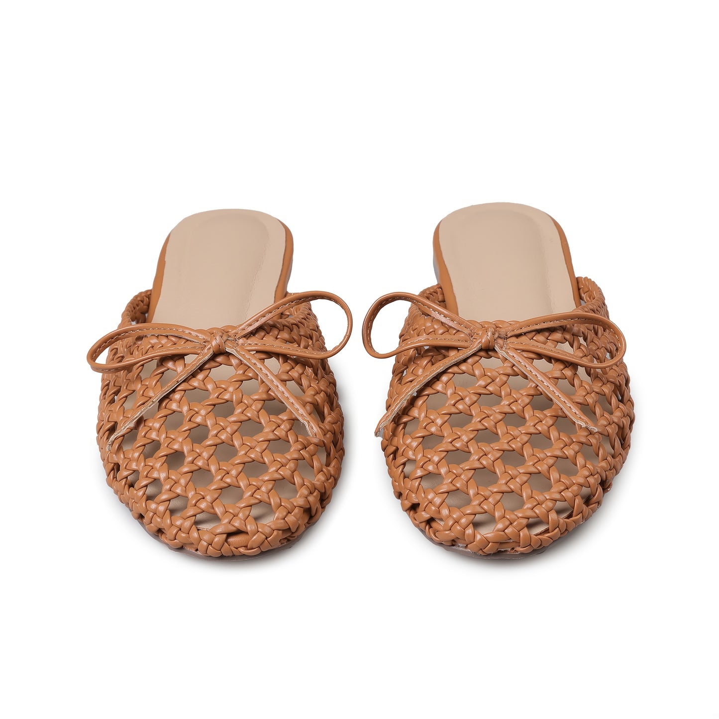 Trendy Womens Flat Sandals Round Toe Woven Design Decorative Bow Knot Slip On Flat Womens Muls for Party Work Office Outing Casual Sandal