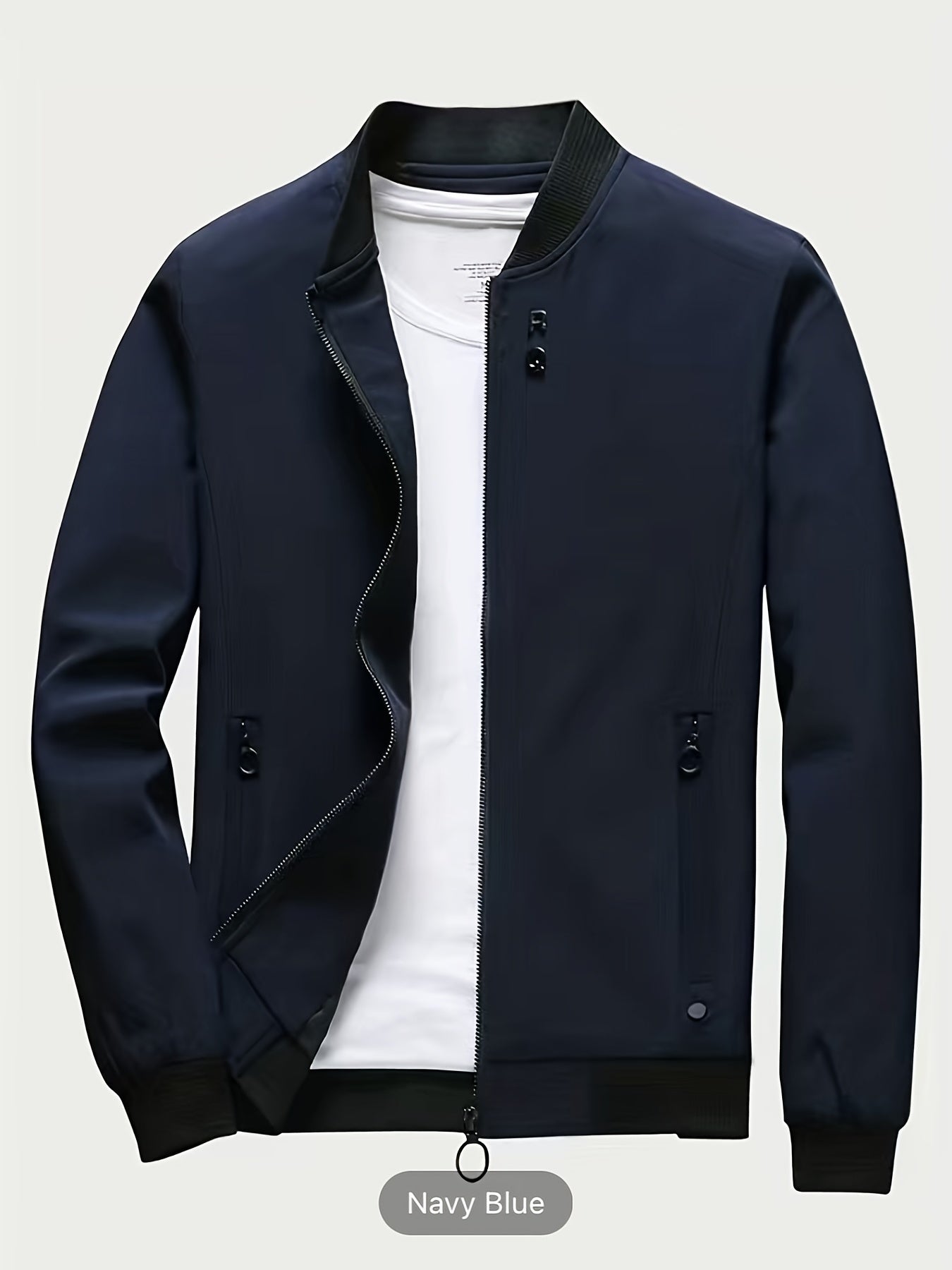 Windproof Slim Fit Long-sleeved Jacket - Casual Stand Collar Zippered Top - Suitable For Spring And Autumn