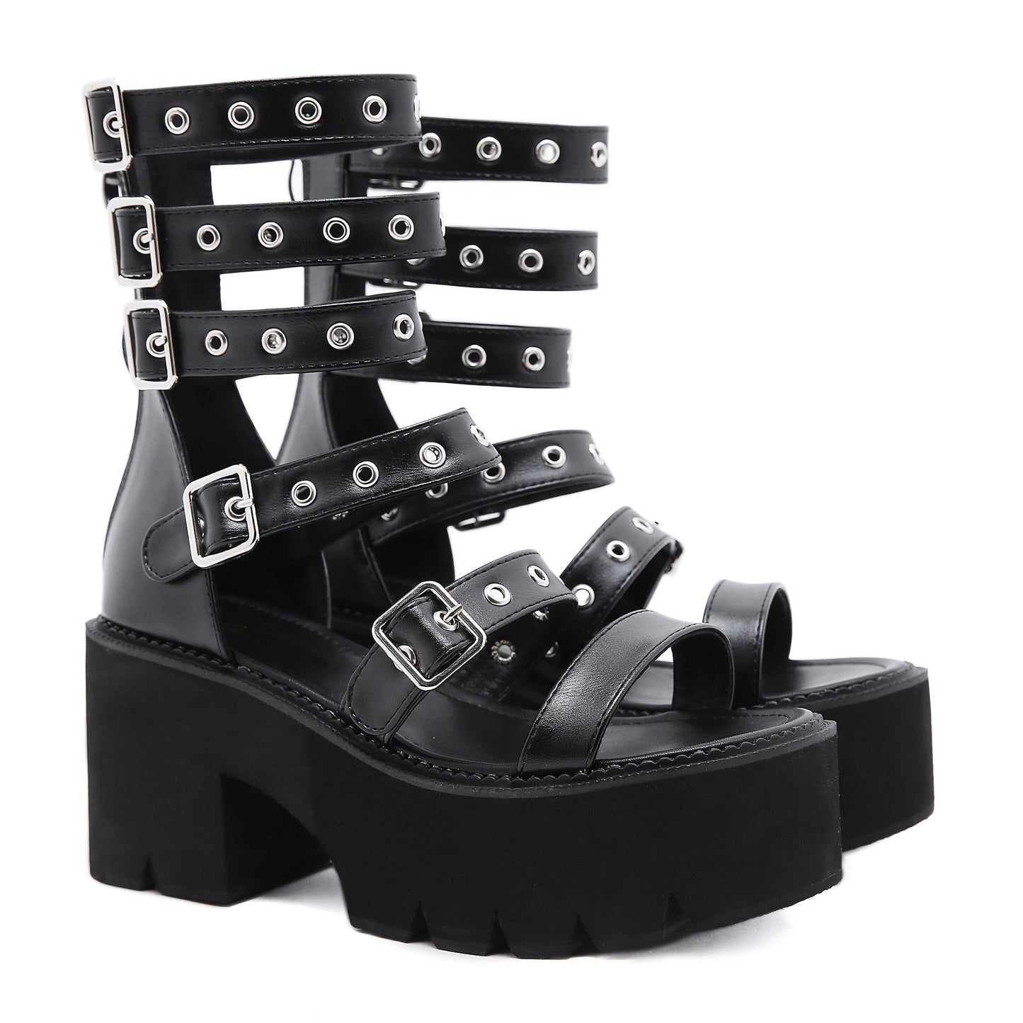 Women's Chunky Heeled Sandals, Punk Style Buckle Straps Platform Shoes, Stylish Going Out Sandals
