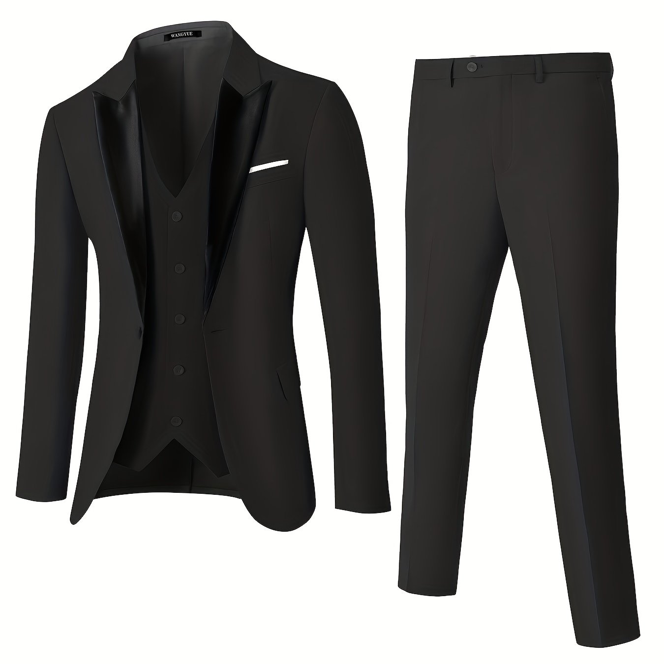Formal 3 Pieces Set, Men's Peak Lapels Suit Jacket & Single Breasted Vest & Dress Pants Suit Set For Business Banquet Wedding Party