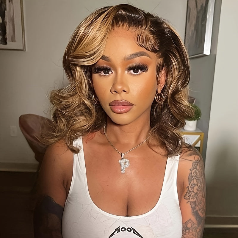 Bob Wig Human Hair 4/27 Highlight Ombre Honey Blonde HD Lace Front Wig Human Hair 13X4 Body Wave Lace Front Wigs Human Hair Pre Plucked With Baby Hair 180% Density For Women