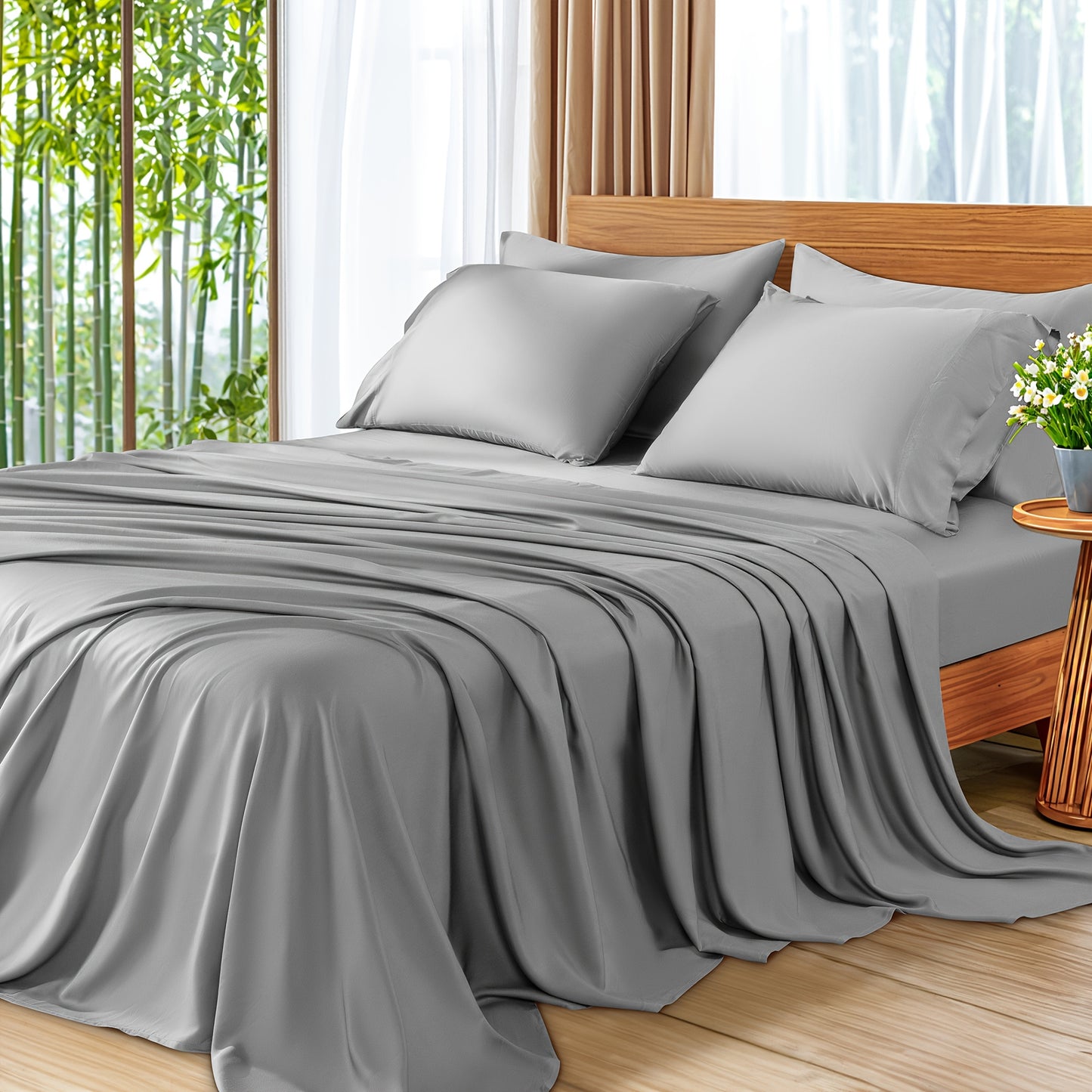 6pcs Cooling Bamboo Bed Sheet Set, Deep Pocket 16" Bed Sheet, Luxury Soft Hotel Sheet Set