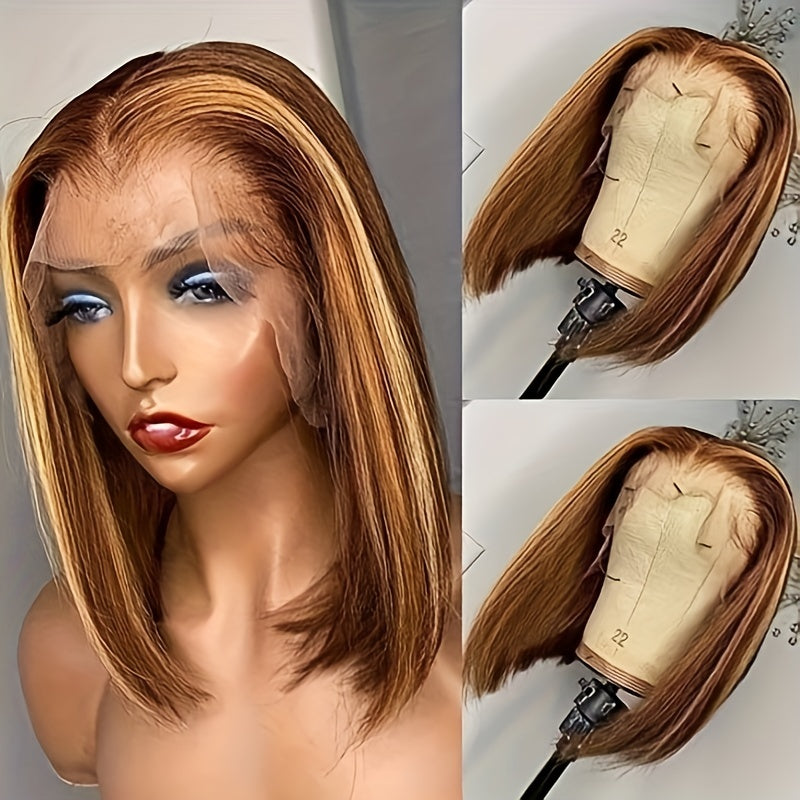 13*4 Red Straight Bob Wig - 180% Density Remy Human Hair Wig with Pre-Plucked Lace Front for Women and Girls