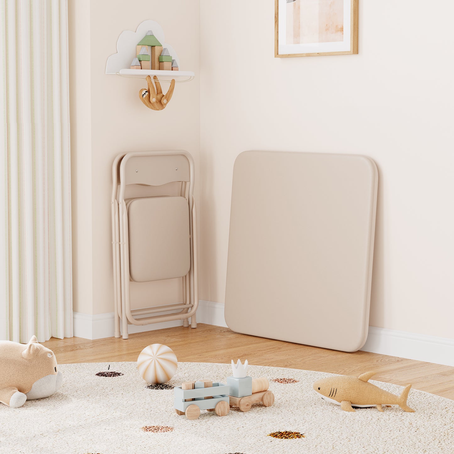 Folding Table and Set, Table and Chair with PU Soft Cushion for Eating, Reading and Playing