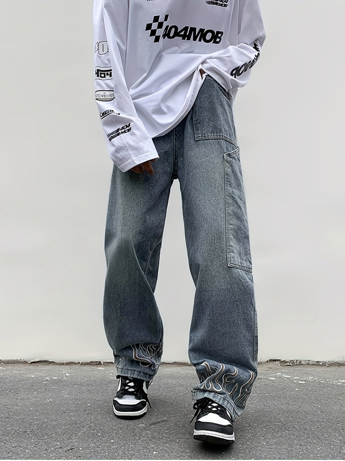 Y2k Baggy Jeans For Men, Hip Hop Grunge Demin Pants Wide Leg Loose Joggers Star Graphic Jeans