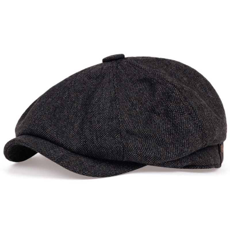 Men&Apos;S Retro Herringbone Flat Cap - Black Casual Beret with Vintage Style, Knitted Polyester, Perfect for Valentine&Apos;S Day, Everyday Headwear | Vintage Flat Cap | Knitted Texture