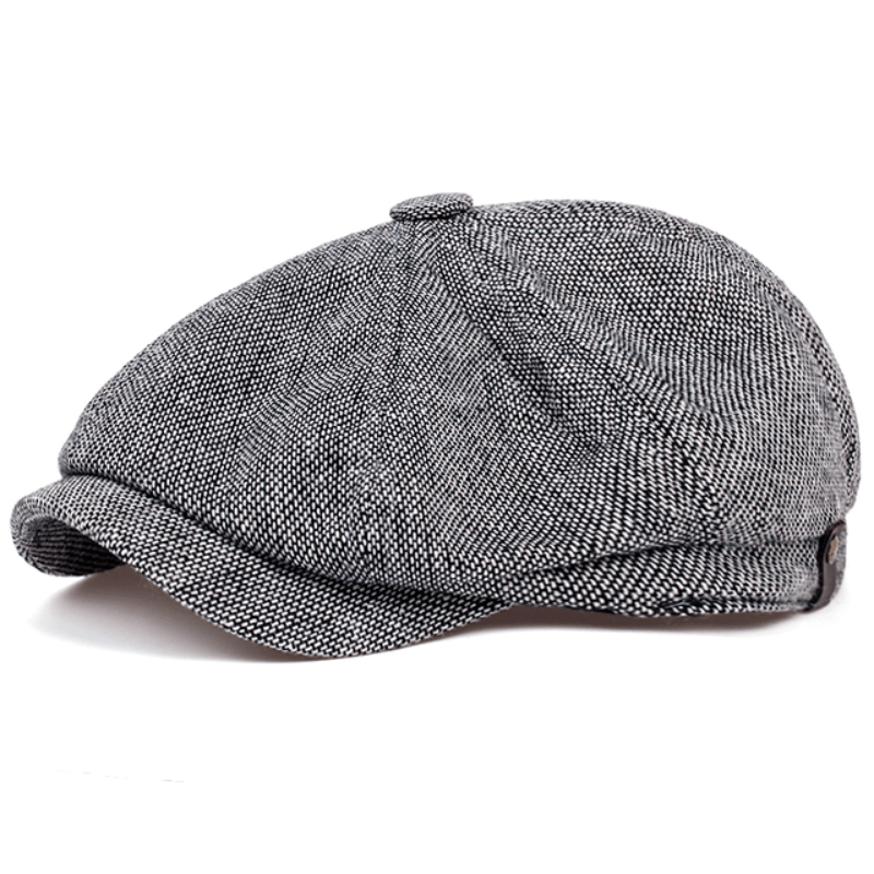 Men&Apos;S Retro Herringbone Flat Cap - Black Casual Beret with Vintage Style, Knitted Polyester, Perfect for Valentine&Apos;S Day, Everyday Headwear | Vintage Flat Cap | Knitted Texture