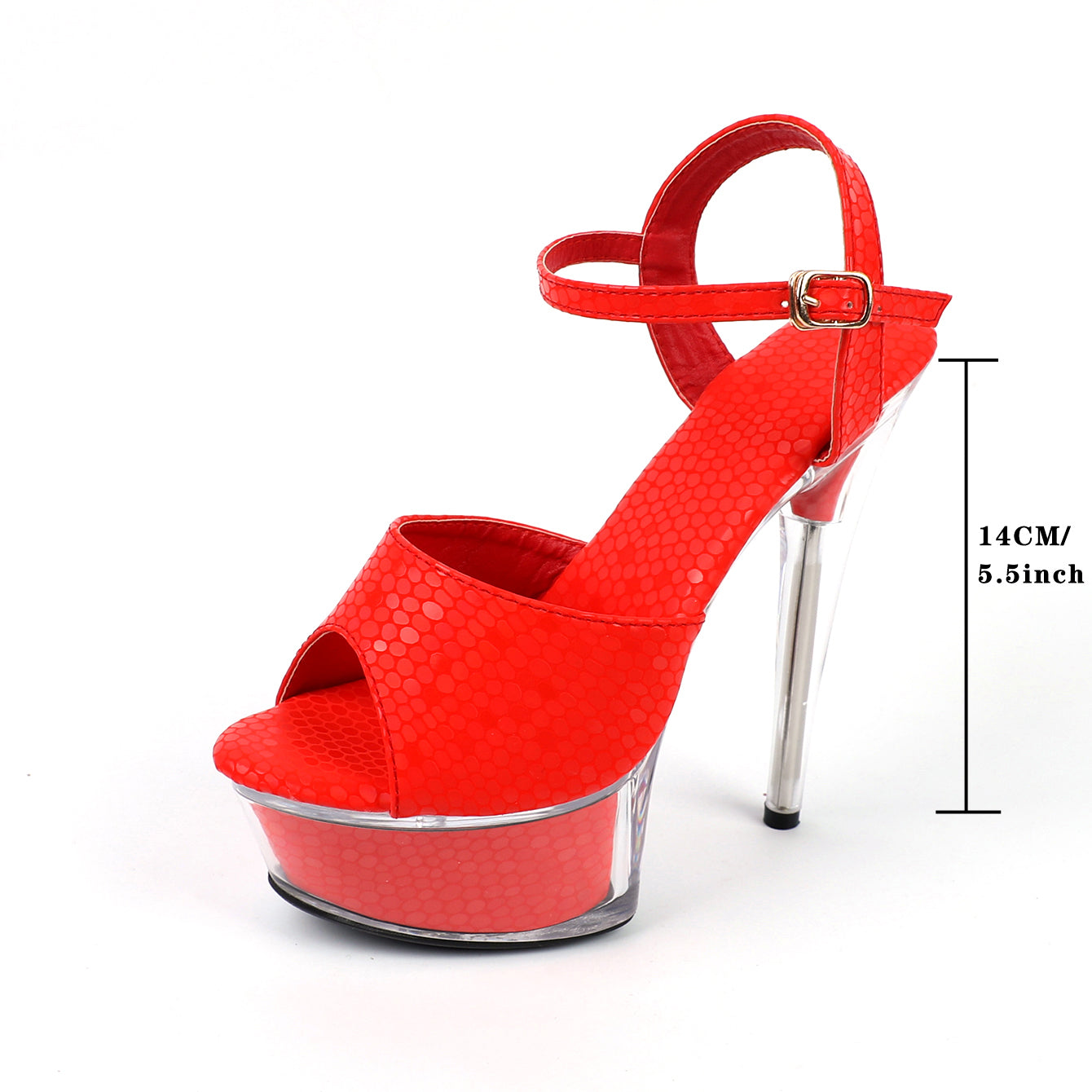 Women's Peep Toe Platform Super High Heels, Red Ankle Strap Clear Stiletto Sandals, Sexy Party & Dress Pumps