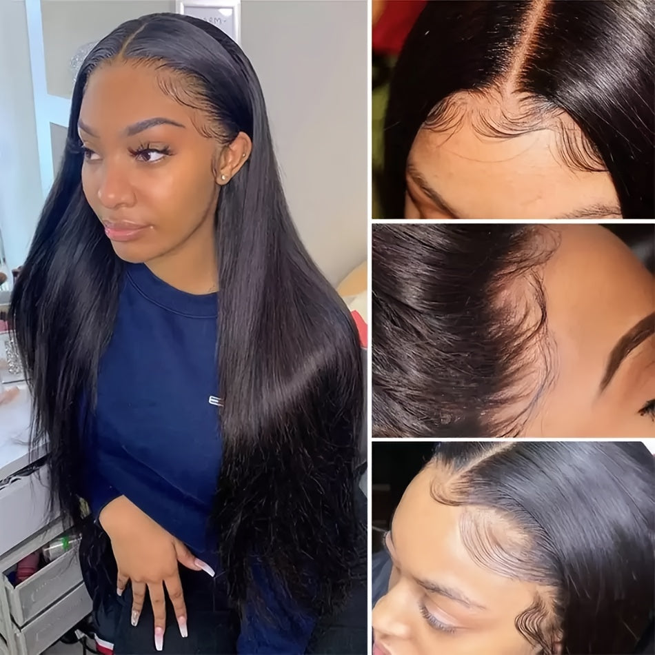 360 straight lace frontal human hair wig with baby hairs 150 density full lace 100% human hair pre plucked human hair lace frontal wig natural color