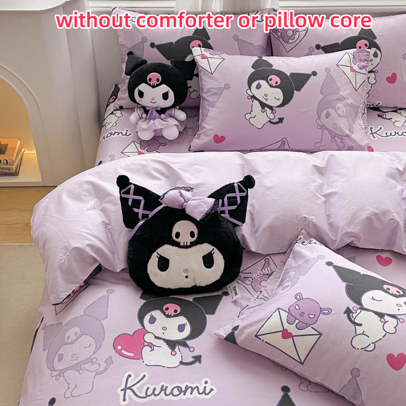 4pcs Kuromi Bed Sheet Set, Adorable Anime Print Bedroom Supplies, Fashion Quilt Cover, Bed Sheet,(1*quilt Cover+ 2*Pillowcase, 1*bed Sheet), Soft And Durable Bedding for Bedroom