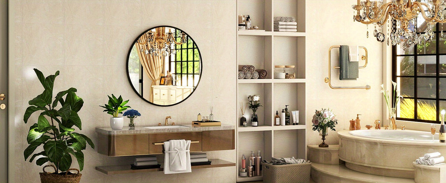 36 Inch Round Metal Wall Mirror Stylish Circle Mirror for Entryway, Bathroom, and Living Room Decor Matte Circle Wall Mirror