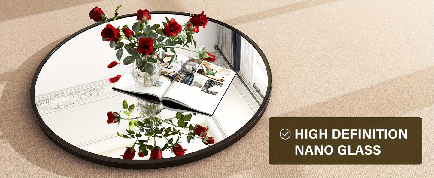 36 Inch Round Metal Wall Mirror Stylish Circle Mirror for Entryway, Bathroom, and Living Room Decor Matte Circle Wall Mirror