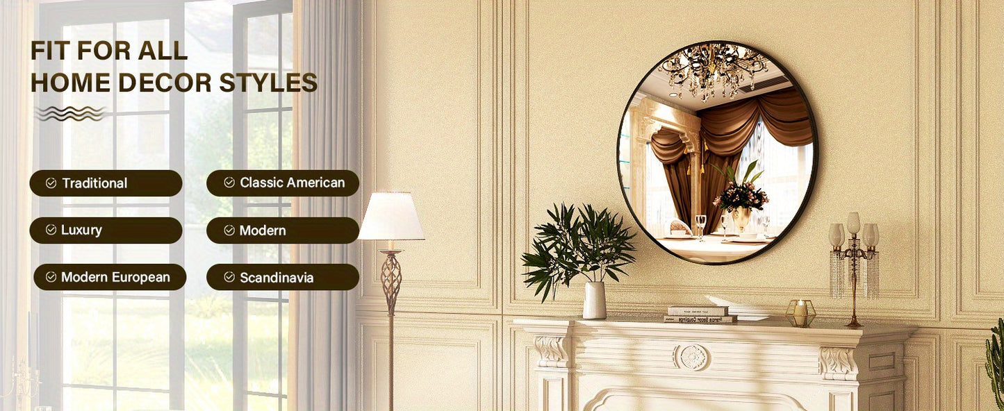 36 Inch Round Metal Wall Mirror Stylish Circle Mirror for Entryway, Bathroom, and Living Room Decor Matte Circle Wall Mirror