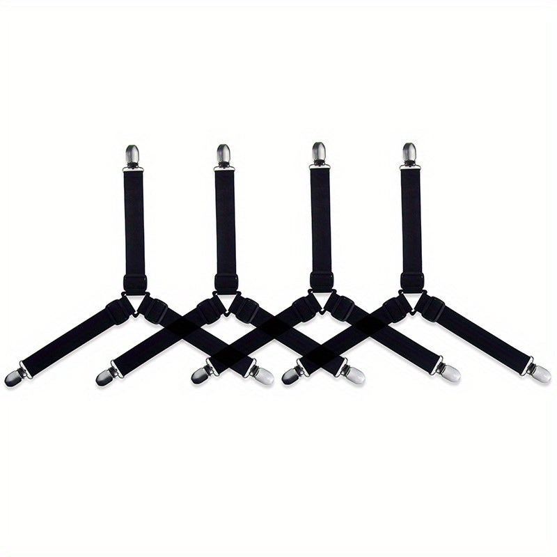 4pcs Adjustable Triangle Bed Sheet Fixers - Prevents Slipping and Running, Elastic Sofa and Tablecloth Clips, Anti-Slip Buckles for Secure Fit - Easy to Use, Durable, and Reusable Household Essentials