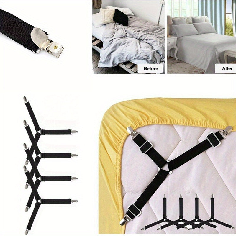 4pcs Adjustable Triangle Bed Sheet Fixers - Prevents Slipping and Running, Elastic Sofa and Tablecloth Clips, Anti-Slip Buckles for Secure Fit - Easy to Use, Durable, and Reusable Household Essentials