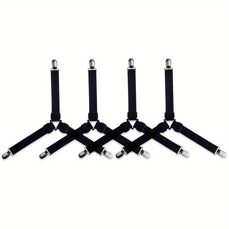 4pcs Adjustable Triangle Bed Sheet Fixers - Prevents Slipping and Running, Elastic Sofa and Tablecloth Clips, Anti-Slip Buckles for Secure Fit - Easy to Use, Durable, and Reusable Household Essentials