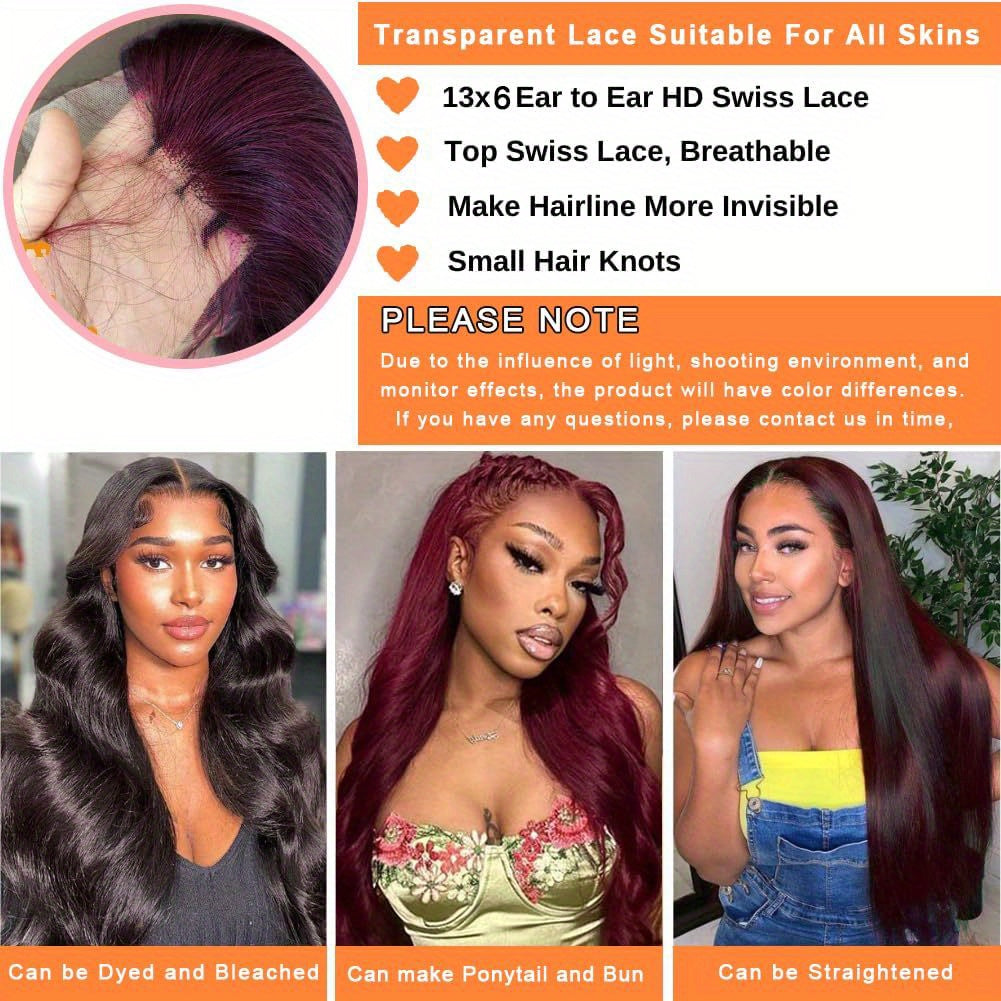 Burgundy Lace Front Wigs Human Hair 99j 13x6 Body Wave Lace Front Wigs Human Hair 180% Density Preplucked Virgin Hair Full and Thick HD Lace Front Wigs Human Hair for Women