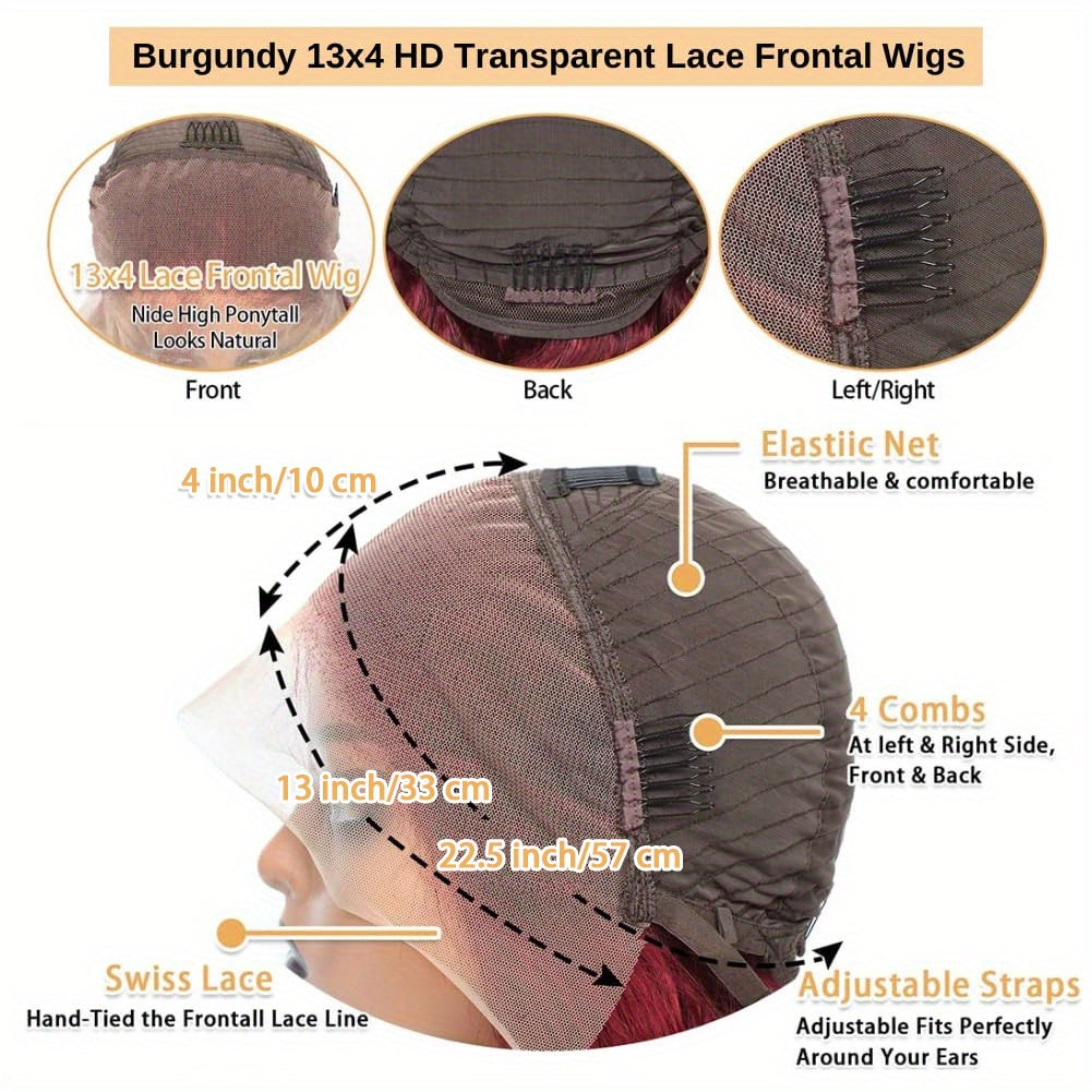99J Burgundy Lace Front Wigs Human Hair Pre PluckedHairline Glueless 180% Density 13×4 HD Transparent Wigs for Women Human Hair with Baby Hair Wine Red Colored