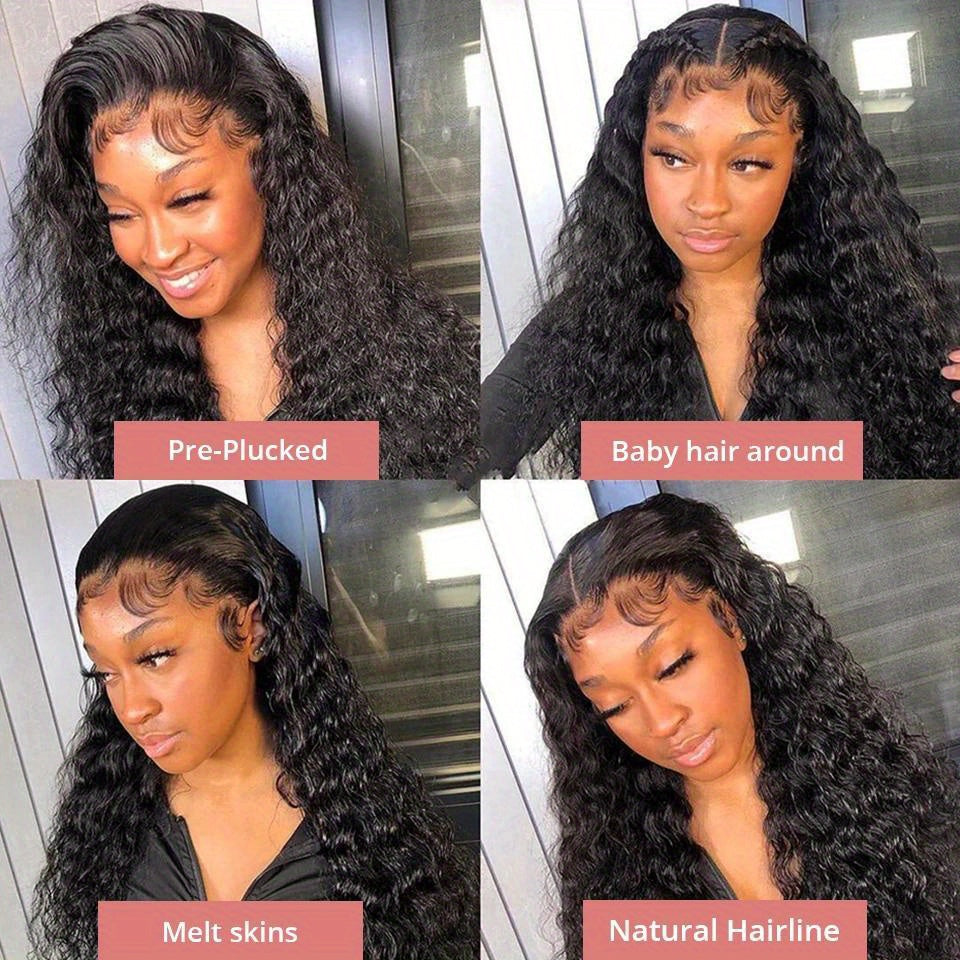 40 Inch Transparent Deep Wave HD Lace Frontal Wig Glueless Wig Human Hair Brazilian 360 Full Lace Wig Water Wave Curly HD Lace Front Wigs PrePlucked