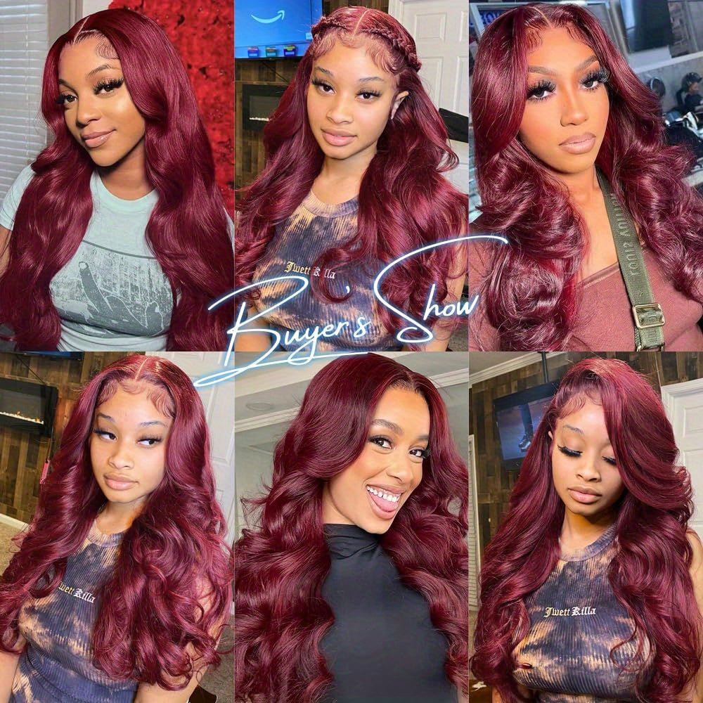 COLASS 14A 200% Density 30 Inch 99j Burgundy Lace Front Wigs Human Hair 13x4 99j Body Wave Lace Front Wigs Human Hair Wine Red Colored Pre Plucked Glueless HD Lace Frontal Wigs For Women.