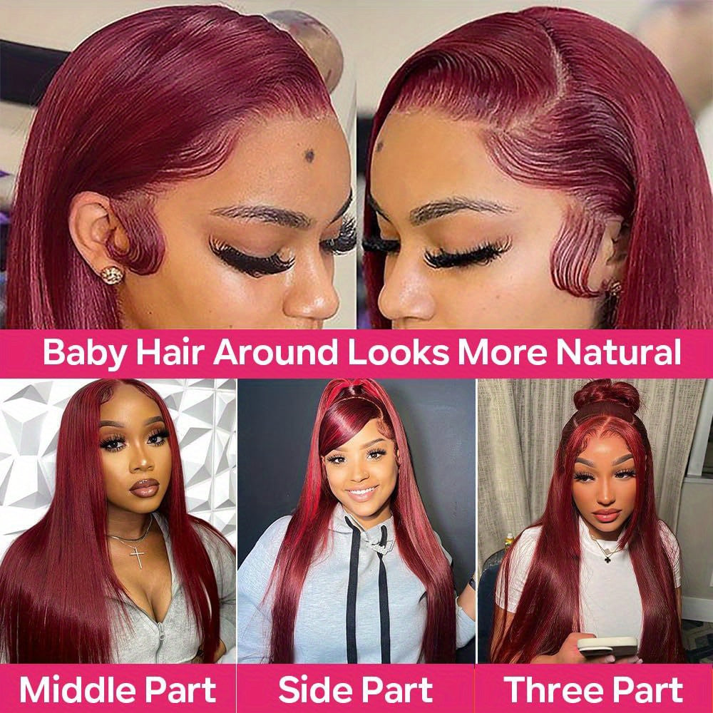 250% Density 99J Burgundy 13X4 Lace Front Wigs Human Hair 250% Density Straight Human Hair Wigs HD Transparent Lace Front Wigs for Black Women with Bleached Knots Natural Hairline