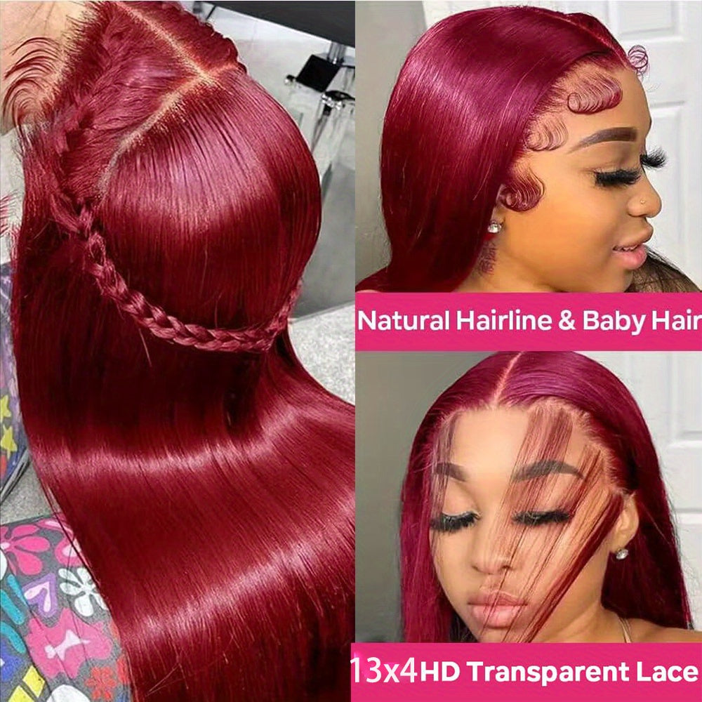 250% Density 99J Burgundy 13X4 Lace Front Wigs Human Hair 250% Density Straight Human Hair Wigs HD Transparent Lace Front Wigs for Black Women with Bleached Knots Natural Hairline