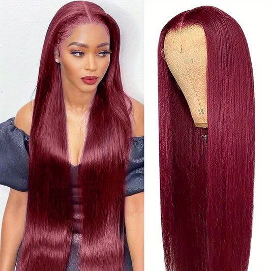 250% Density 99J Burgundy 13X4 Lace Front Wigs Human Hair 250% Density Straight Human Hair Wigs HD Transparent Lace Front Wigs for Black Women with Bleached Knots Natural Hairline