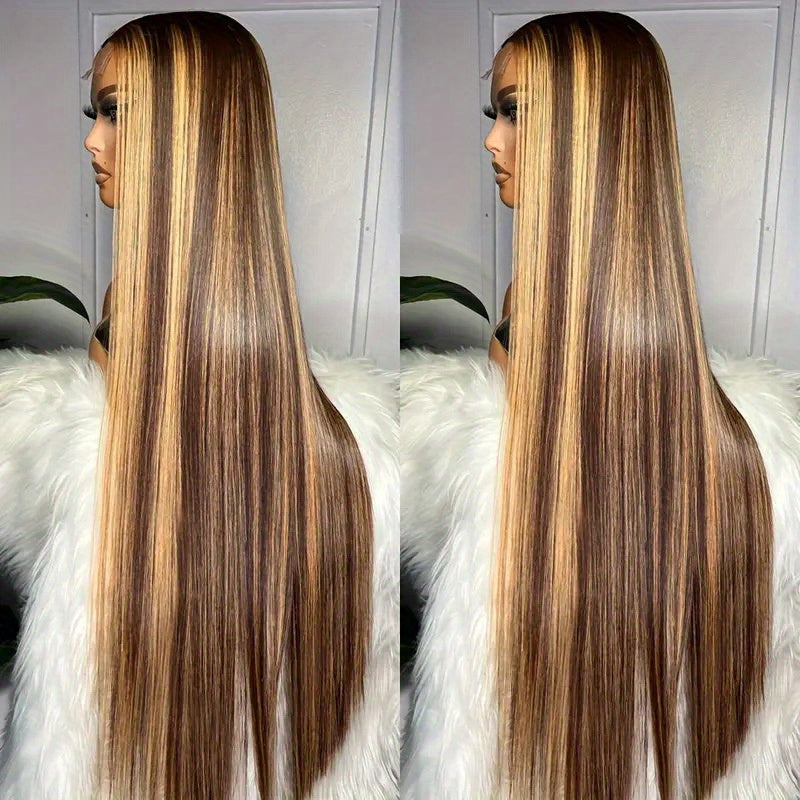 245% Density 4/27 Highlight Ombre Lace Front Wig Human Hair 13x5 Frontal HD Transparent Lace Pre Plucked Straight Lace Front Wig Human Hair Brown Colored Honey Blonde Lace Front Wig Human Hair