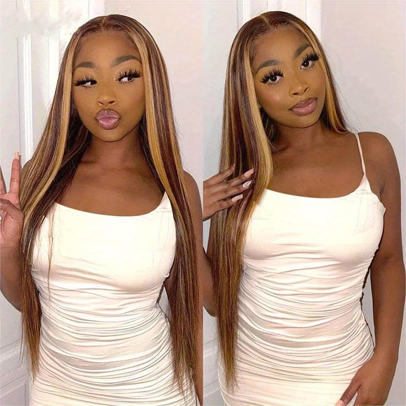 245% Density 4/27 Highlight Ombre Lace Front Wig Human Hair 13x5 Frontal HD Transparent Lace Pre Plucked Straight Lace Front Wig Human Hair Brown Colored Honey Blonde Lace Front Wig Human Hair