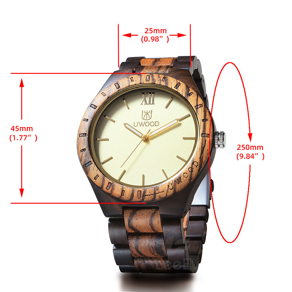 Black Sandal Solid Wooden UWOOD Mens Watch - Relogio Masculino Christmas Gift for Men