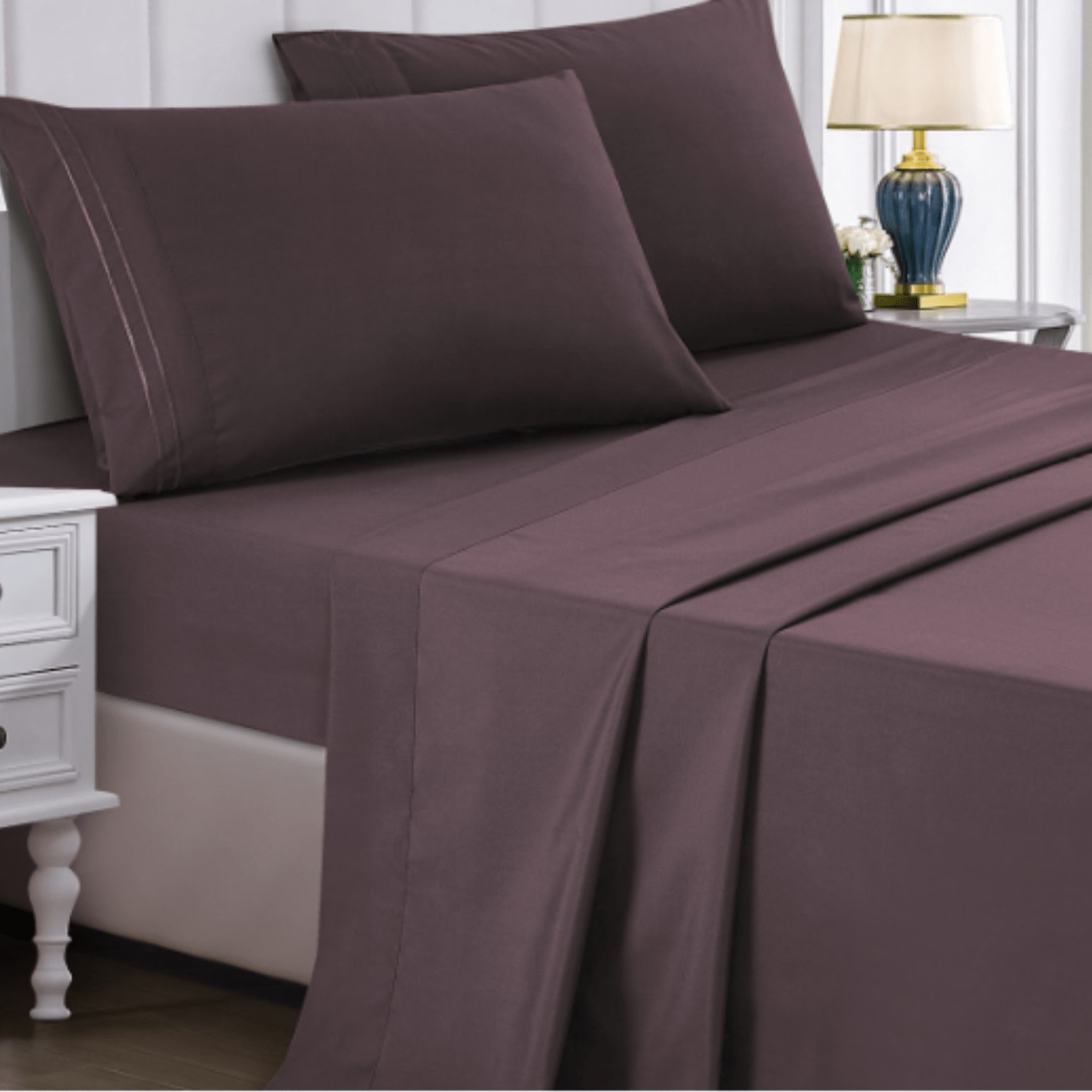 4 Pieces Bed Sheet Set Queen Size Sheets Hotel Bed Sheets Bed Sheet Set (+8 Inch) Pocket Depth Queen Standard