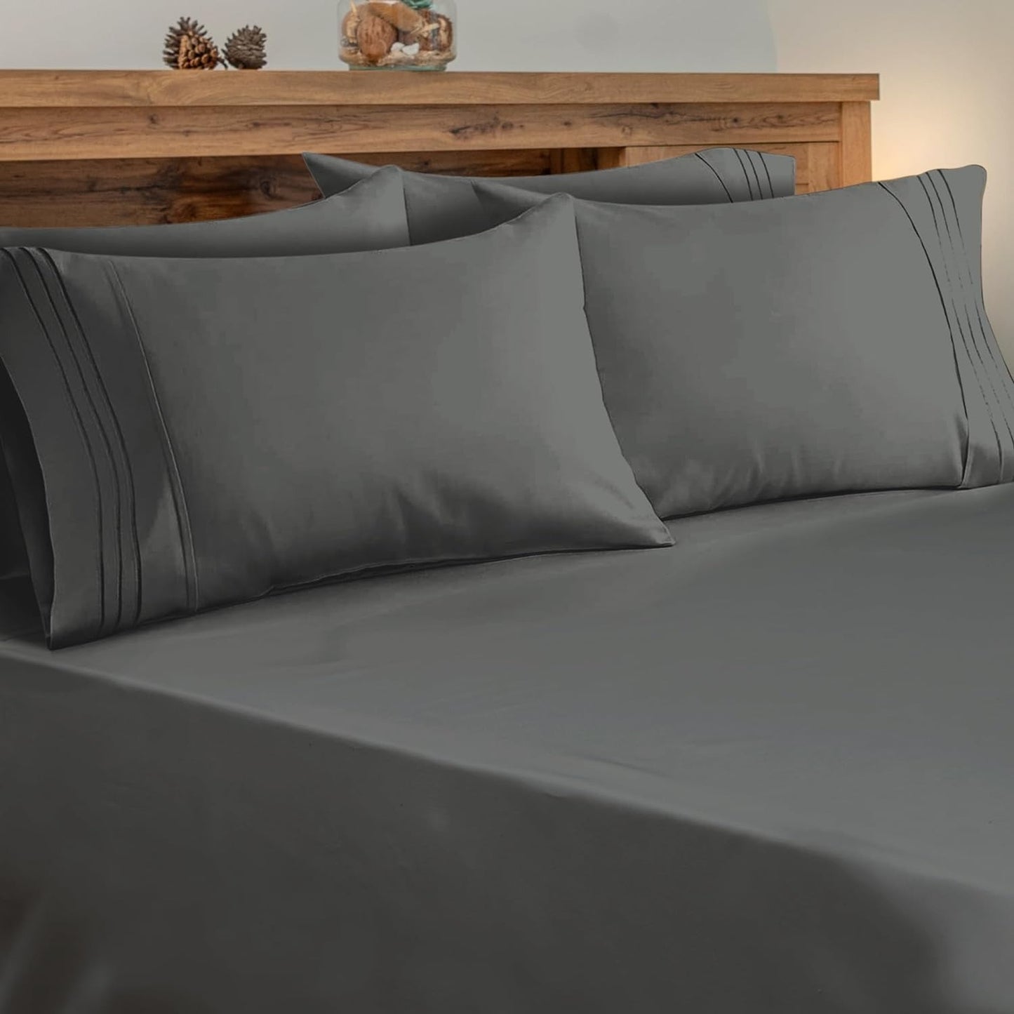 4 Pieces Bed Sheet Set Queen Size Sheets Hotel Bed Sheets Bed Sheet Set (+8 Inch) Pocket Depth Queen Standard