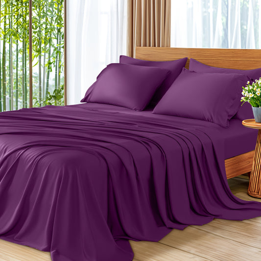 6pcs Cooling Bamboo Bed Sheet Set, Deep Pocket 16" Bed Sheet, Luxury Soft Hotel Sheet Set