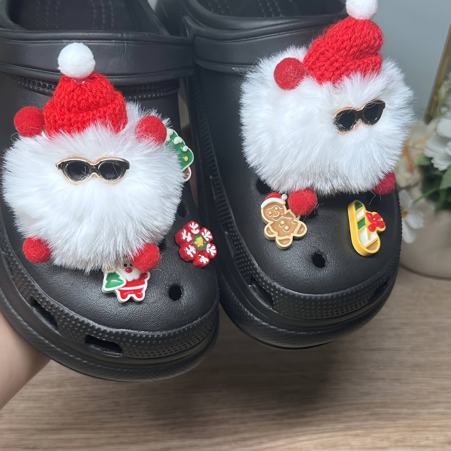 8pcs Christmas Plush Shoe Charms For Clogs, Sandal Decoration, DIY Accessories