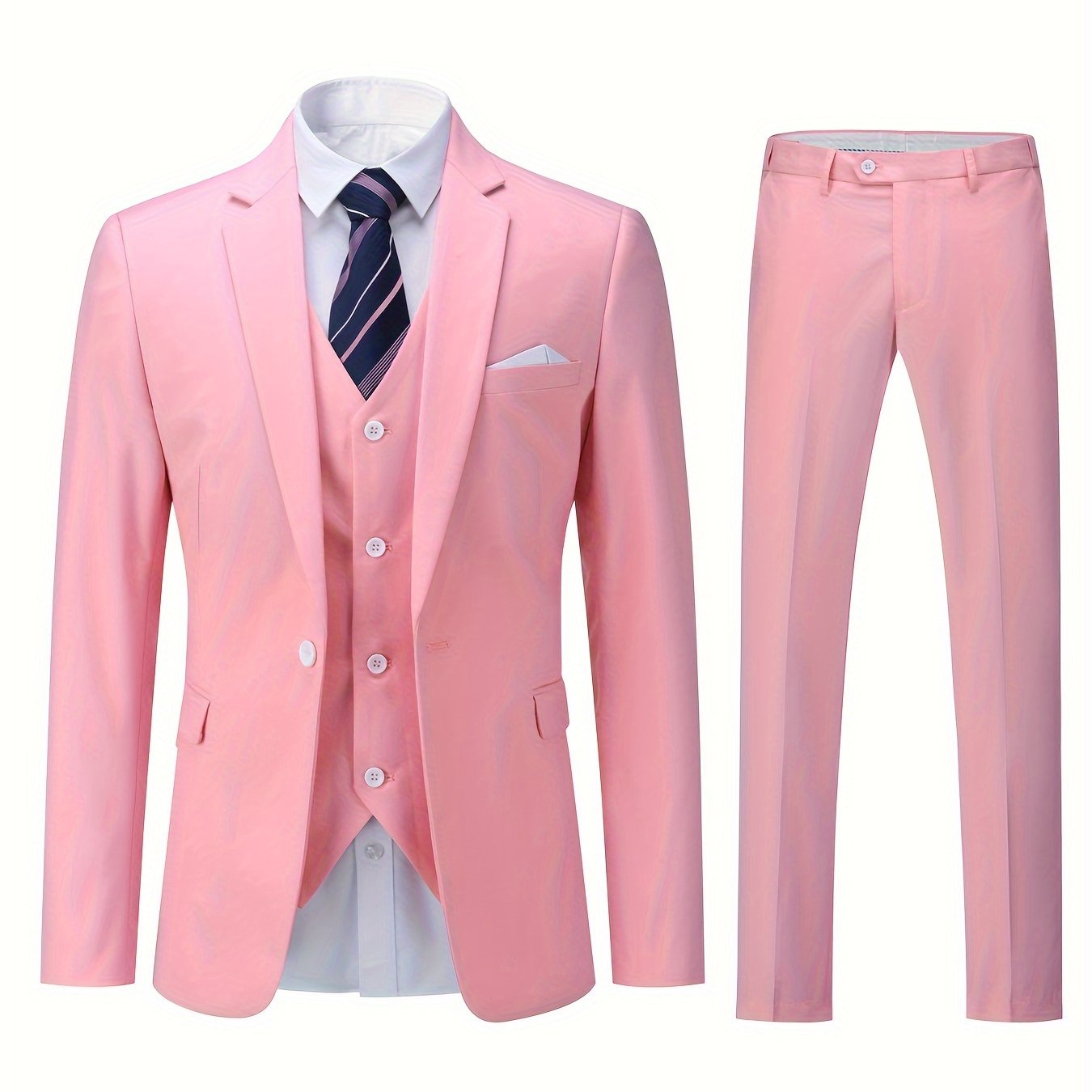 Impeccable Mens 3-Piece Suit Set - Sharp One-Button Jacket, Elegant Vest & Pants - Perfect for Business Dinners & Wedding Parties - Stylish Formal Wear