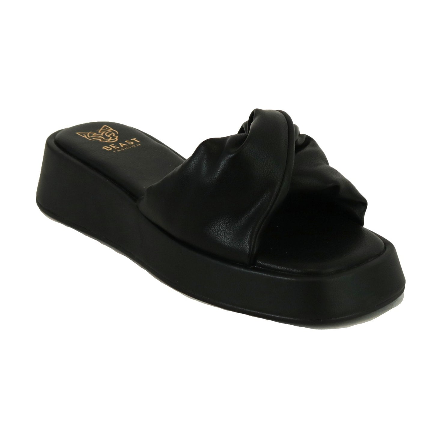 SNCAMILA-06 Knotted Slide Sandal, Faux Leather Upper, Padded Insole for Comfort, Platform Sole, Open Toe Design, Lightweight Construction, Minimalist and Casual Style