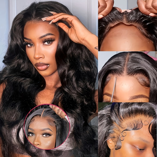 13x4 Brazilian Human Hair Wigs - Smooth Body Wave, Glueless & HD Lace Front - Pre-Cut, Pre-Plucked, 180% Density - Perfect for Beginners, Effortless Luxury Style