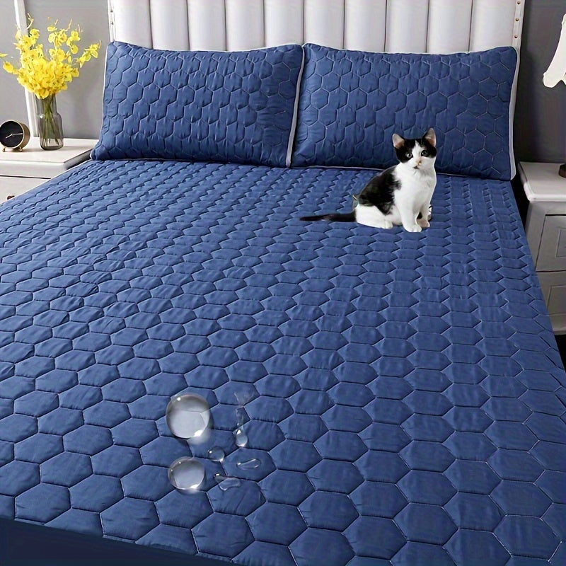 1pc Deluxe Waterproof Three-Layer Thickened Fitted Bed Sheet - Breathable, Non-Slip, Reversible, Machine Washable, All-Season Mattress Protector - Perfect for Hotel Guest Room, Dorm, Deep Pocket Mattress, Eid al-Adha Gift Ide