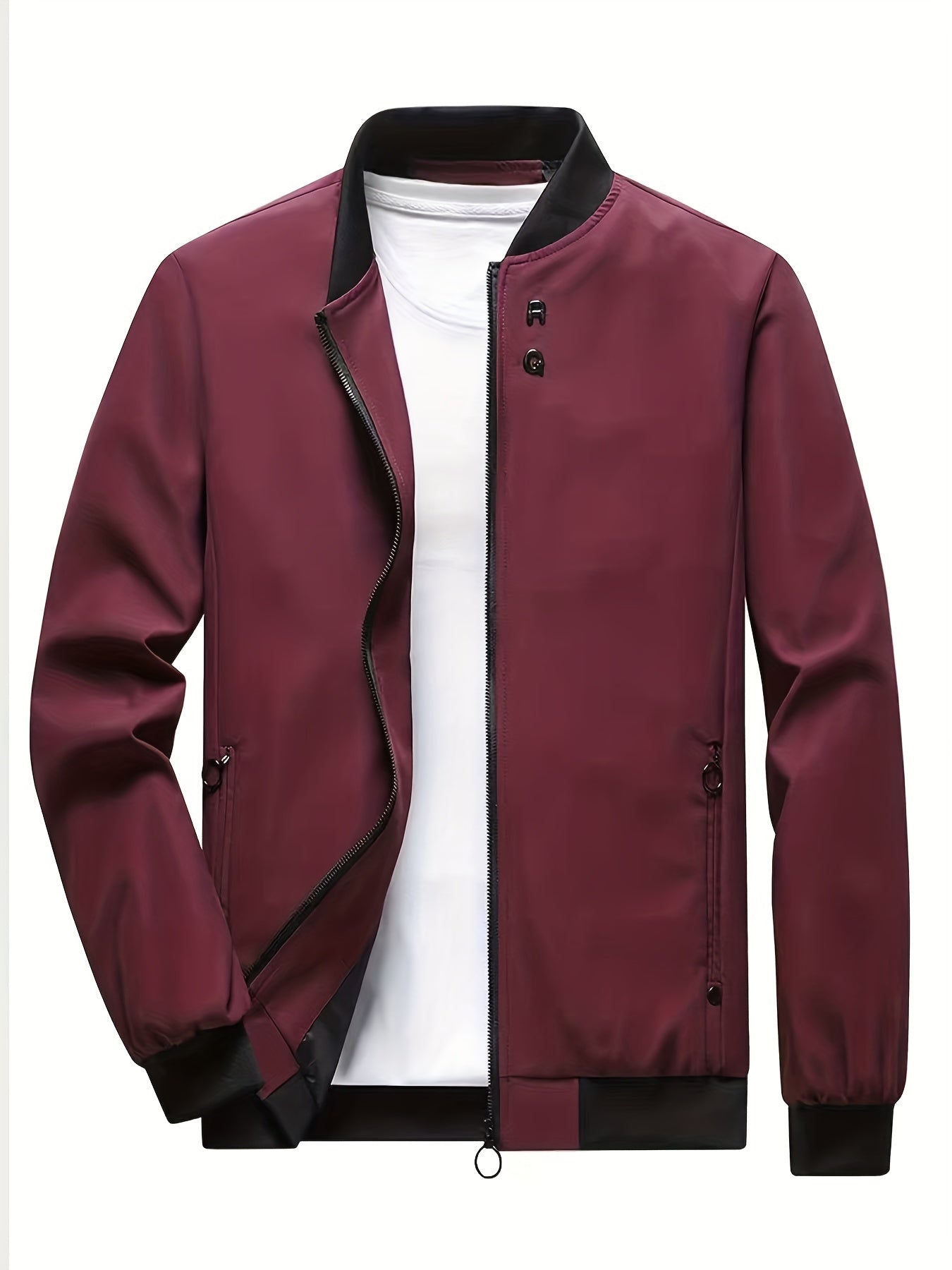 Windproof Slim Fit Long-sleeved Jacket - Casual Stand Collar Zippered Top - Suitable For Spring And Autumn