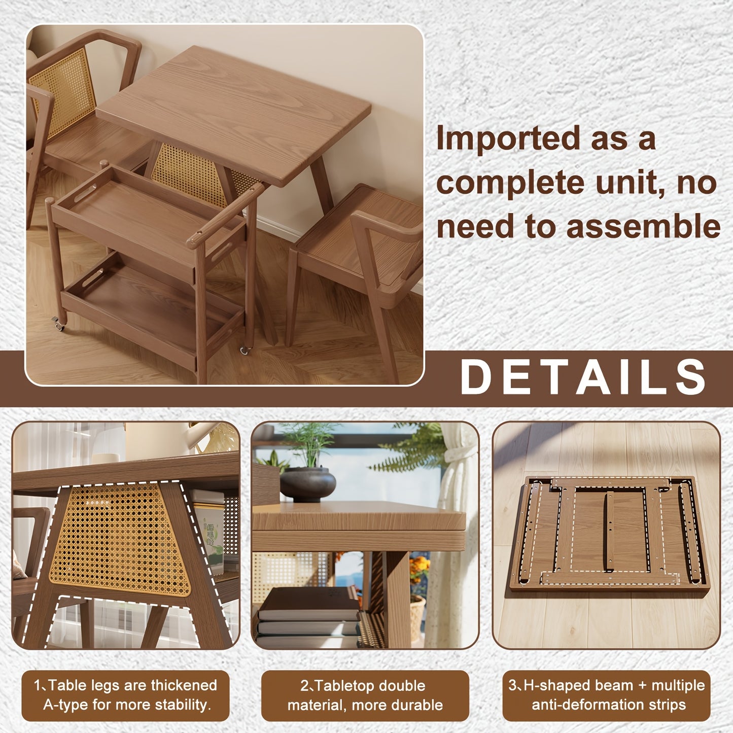 KASLANDI Furniture For Home Small Dining Table Set For 2, Wood Small Kitchen Table For 2 Square, 3pcs Dining Table Set For Dining Room, Living Room, Apartment, Indoor, Walnut, Modern Minimalist Furniture Table And Chair Set