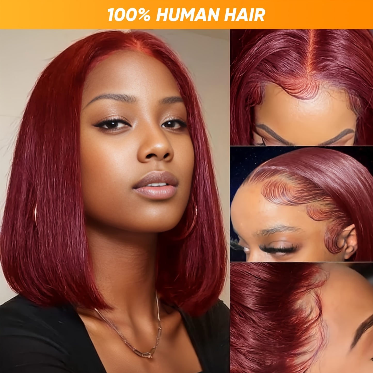 13x4 99J Lace Front Bob Wigs Human Hair Wig 150% Density 13x4 HD Lace Front Bob Human Hair Wig For Women Pre Plucked With Bleached Knots Natural Hairline And Women's Wig Used Daily Party Cosplay Holiday