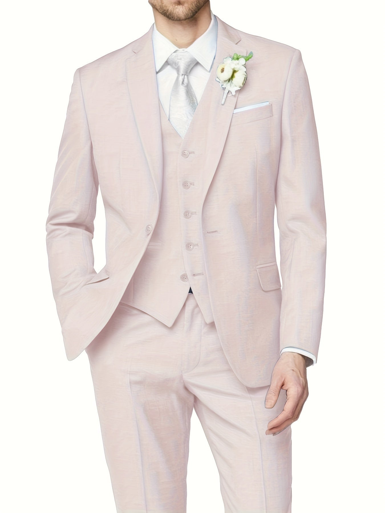 3-Piece Formal Suit Set - Classic One-Button Jacket, Single-Breasted Vest, and Fitted Pants for Business Dinners, Weddings, and Parties - High-Quality Fabric, Comfortable Fit, and Versatile Style