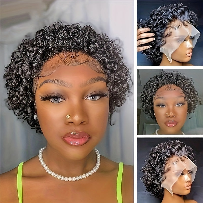 Brazilian Pixie Cut Wig Human Hair 13X1 Short Curly Lace Front Wigs Human Hair Short Curly Wigs For Women Human Hair (6inch 1B#)