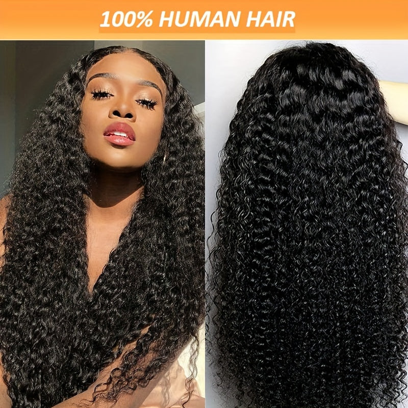 Kinky Curly Lace Front Wigs Human Hair 4x4x1 Lace Closure Wigs 180% Density Kinky Curly Wigs with Brazilian Remy Hair Unprocessed Virgin Hair Wig Natural Color